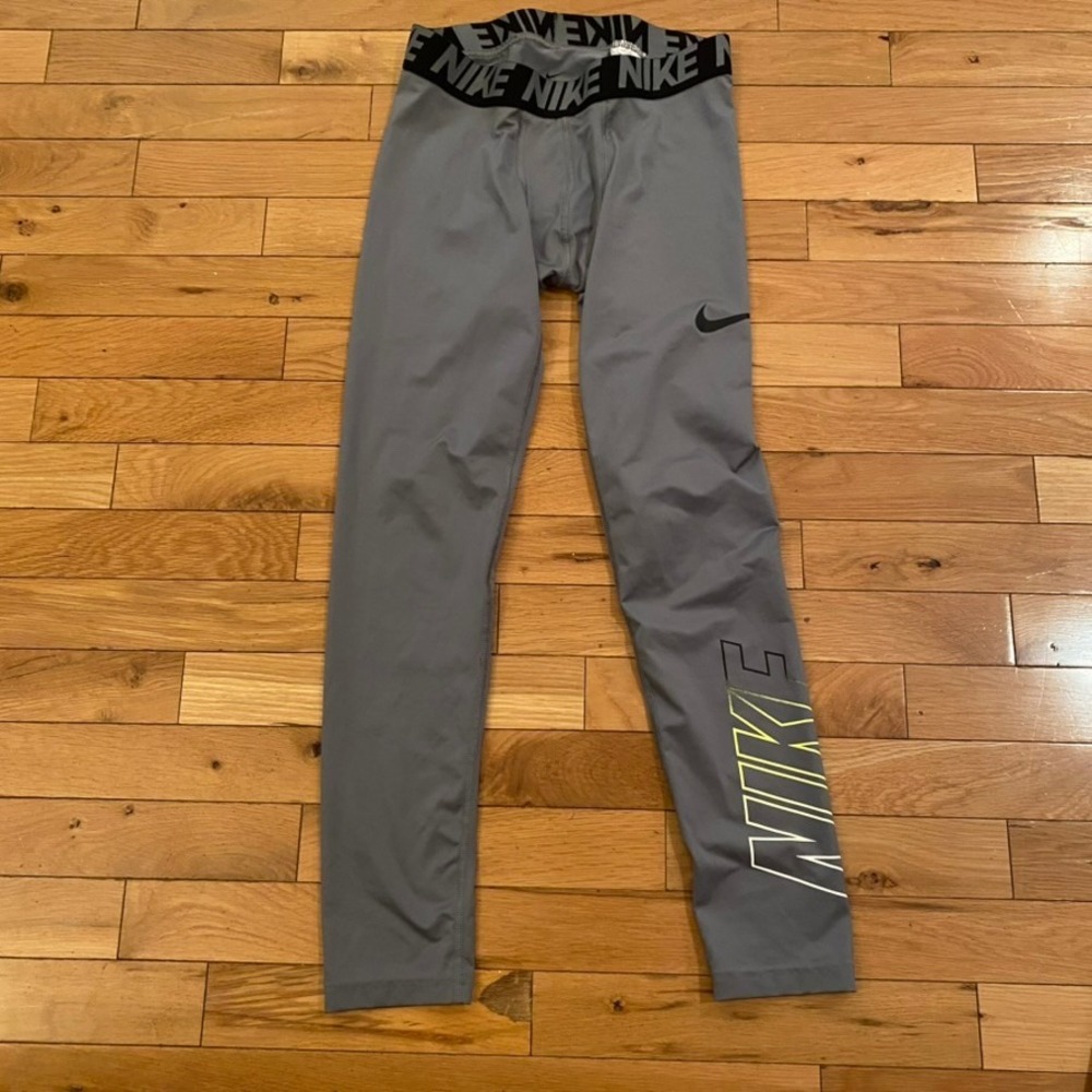 Nike Pro Dri-FIT Women Gray Compression Leggings Graphic Logo XL